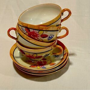Chinese lustreware teacup and saucer set of 4/8